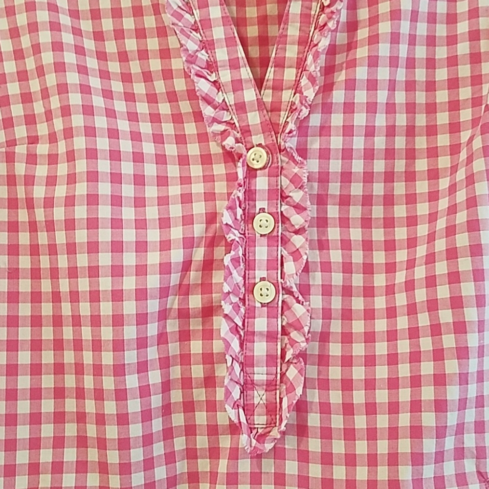 Pink Gingham Spring Shirt Blouse w/ Pocket Small - Picture 3 of 8